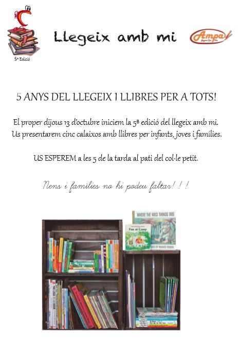 Aquest any, #LlegeixAmbMi celebra la seva 5ª Edició!!! #UsHiEsperem AVUI dijous 13 de octubre a les 17:00h!! #LLIBRESPERATOTS