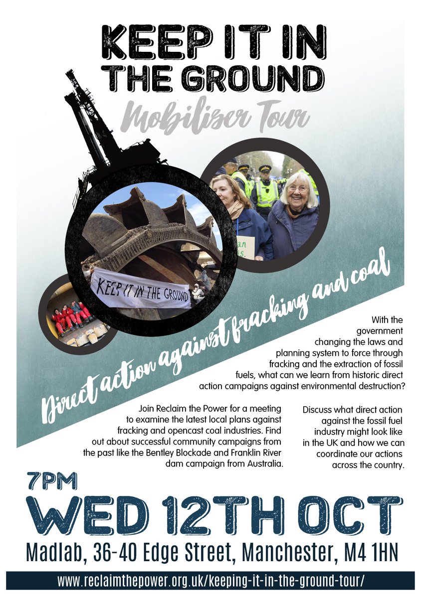 reclaimthepower's tweet photo. Our #KeepItInTheGround mobiliser tour comes to Manchester tomorrow - https://t.co/3cQqF1UPLG @FrackFreeManc @ManchesterFoE @GPManchester https://t.co/mgRQJd6aOH