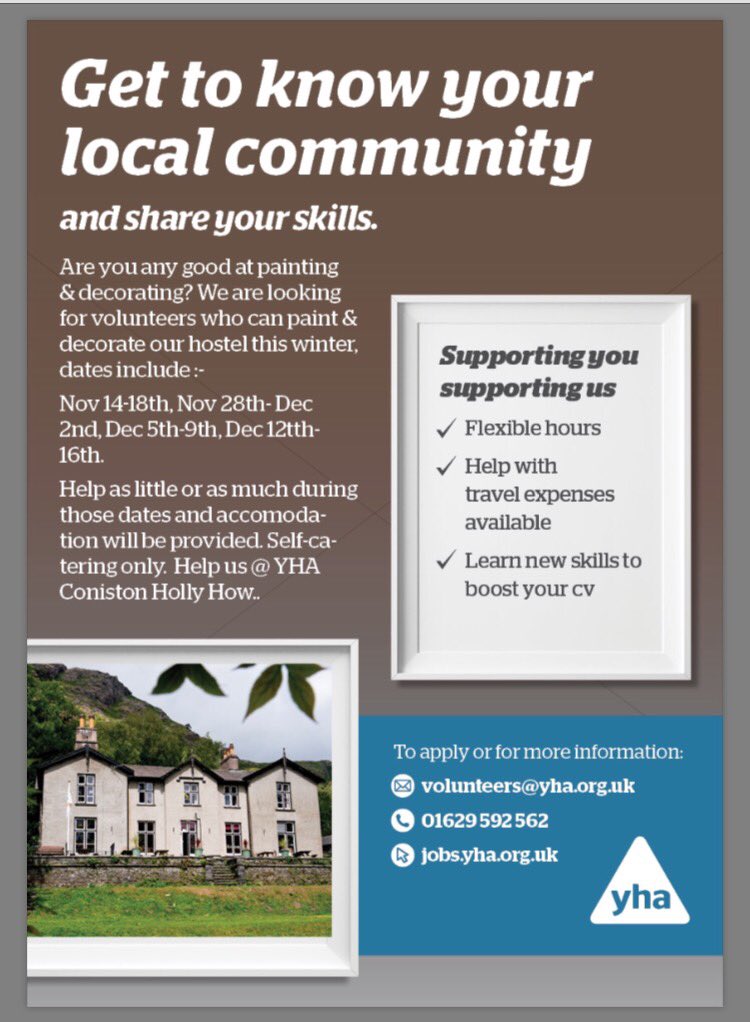 ConistonParish's tweet photo. Can you help? Coniston YHA are looking for volunteers #localshelp #community https://t.co/c1b4LSLrxP