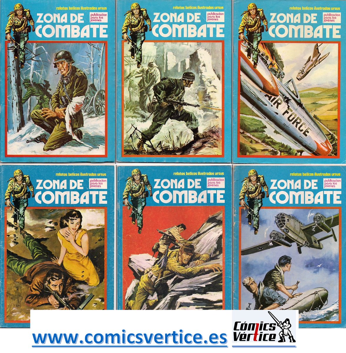 Zona de combate, también en azul, de #Ursus, tebeos de carácter bélico españoles. Disponible en #cómics #vértice. 
comicsvertice.es/index.php?id_c…