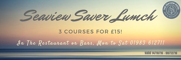 seaviewhotel's tweet image. You'll always find me out to lunch....
£15 for 3 courses, bar, restaurant you choose - call 612711 to book
Seaview saver #lunchtime deal