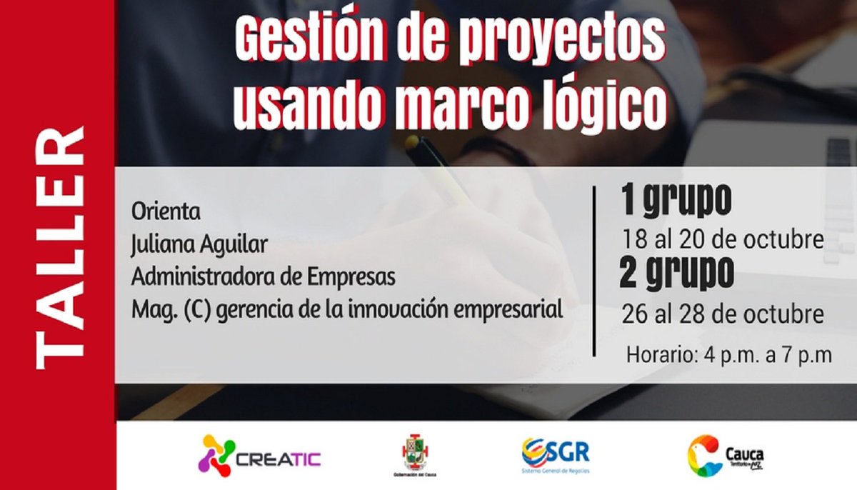 CdtCreatic's tweet photo. Taller de Gestión de proyectos usando Marco Lógico
Aprende con el #ClusterCreaTIC inscripciones en
https://t.co/TmBcd6wDcP https://t.co/VZjL8xjbFJ