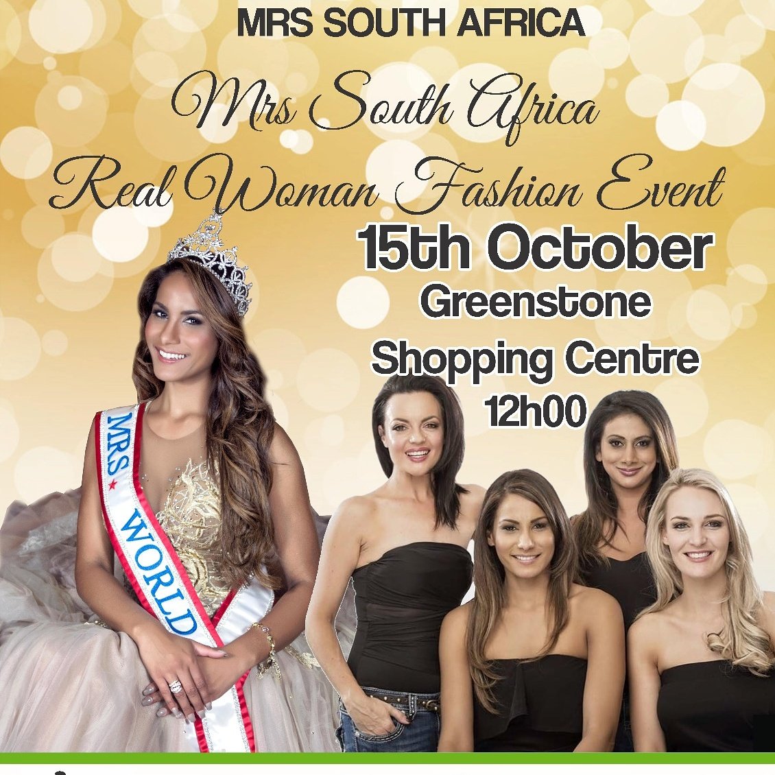 Come out to #greenstonemall this Saturday and join Ms South Africa at another #realwomanfashionshow 
<a href="/MrsSAPageant/">Mrs South Africa</a>