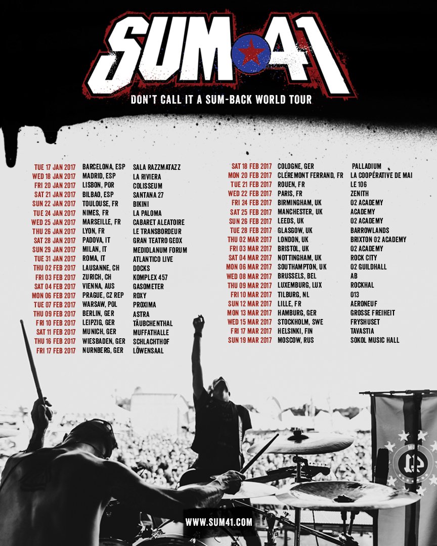 BringYourSound's tweet image. Les @Sum41 seront de retour en France en 2017 pour 8 dates ! Alors, qu'avez-vous prévu ? #Music #Concert #13Voices