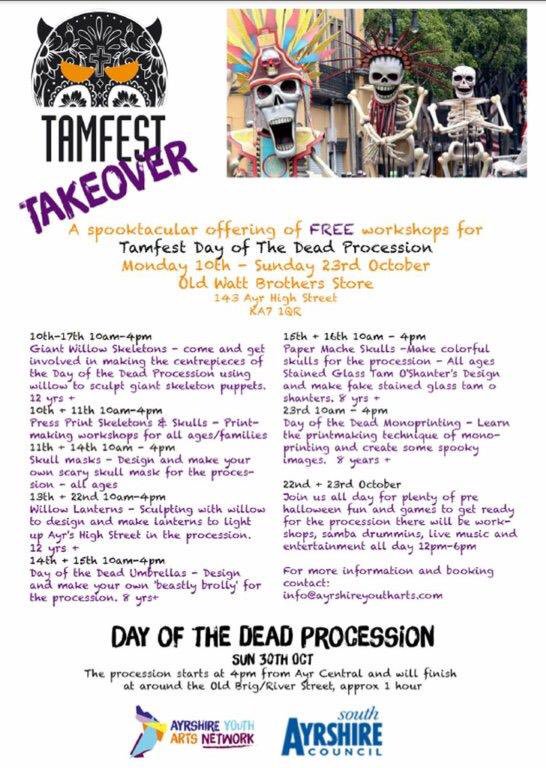 Free workshops for all ages for <a href="/TamfestAyr/">TamFest Ayr</a> and Day of the Dead!