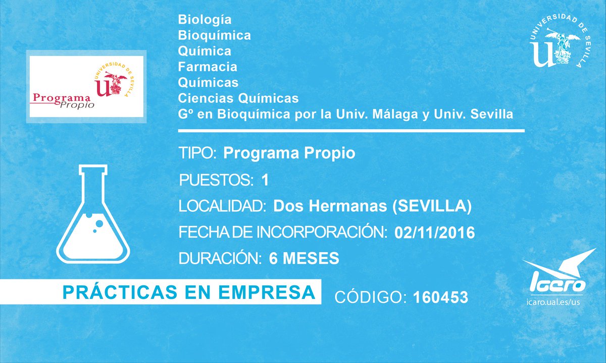 spee_us's tweet photo. #EstudiantesUS de #Biología #Farmacia #Bioquímica #Química, ¡oferta de #prácticas MUY interesante! 😀🔬 https://t.co/eW7YRDDFVh https://t.co/aaSC03Jq3D