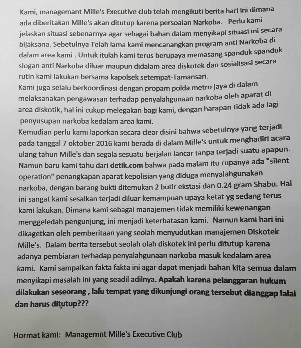 Penjelasan dari Management <a href="/millesXclub/">MILLES X CLUB</a>. bantu RETWEET/ SHARE ya.. Thanx