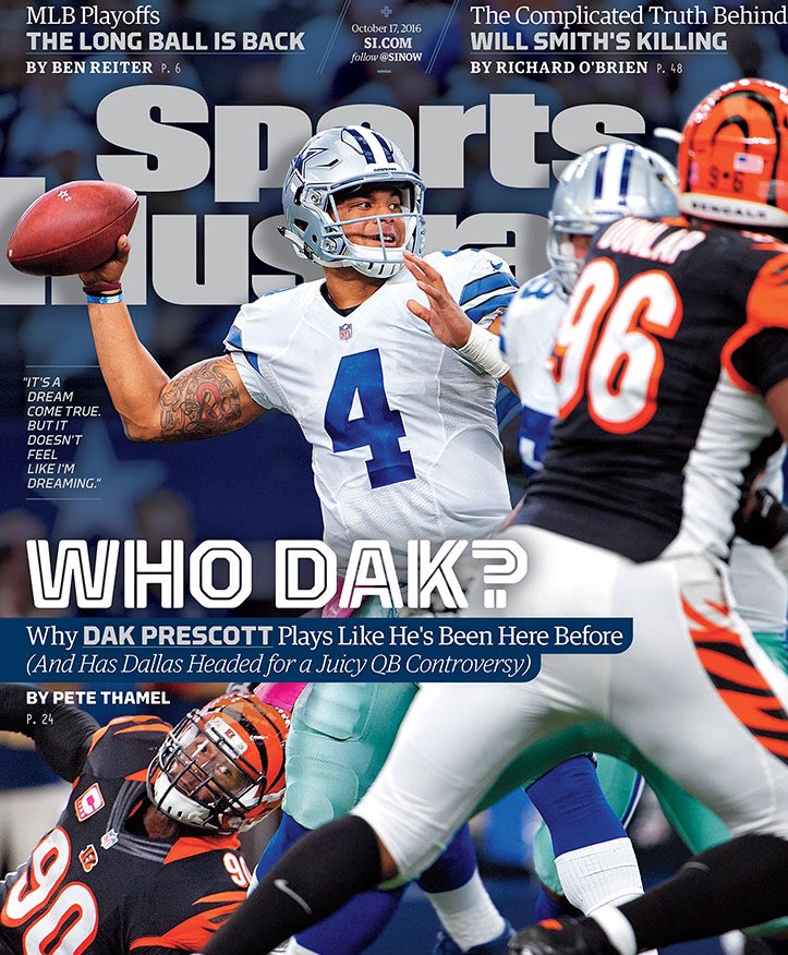 DemBoyzNation's tweet photo. Dak Prescott has landed on the cover of the next Sports Illustrated magazine! #WhoDak #DakAttack I https://t.co/Z47AKjEC5P