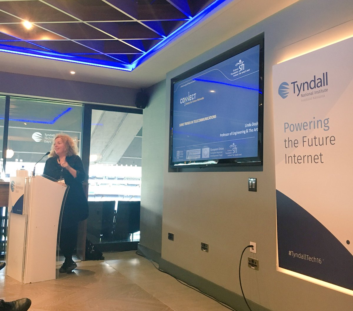 IPICIreland's tweet photo. Linda Doyle, director of @scienceirel centre @connect_ie looks at trend forecasting in communications- Connecting the IoT #TyndallTech16 https://t.co/6kPK8uhFGN