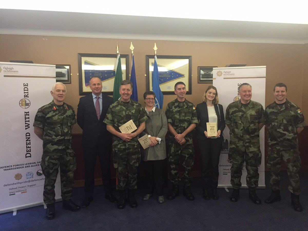 Launch of 'Defend with Pride' for LGBTA at the Defence Forces in The Curragh. Brian Sheehan of @glenLGBT also attended. #DefendWithPride
