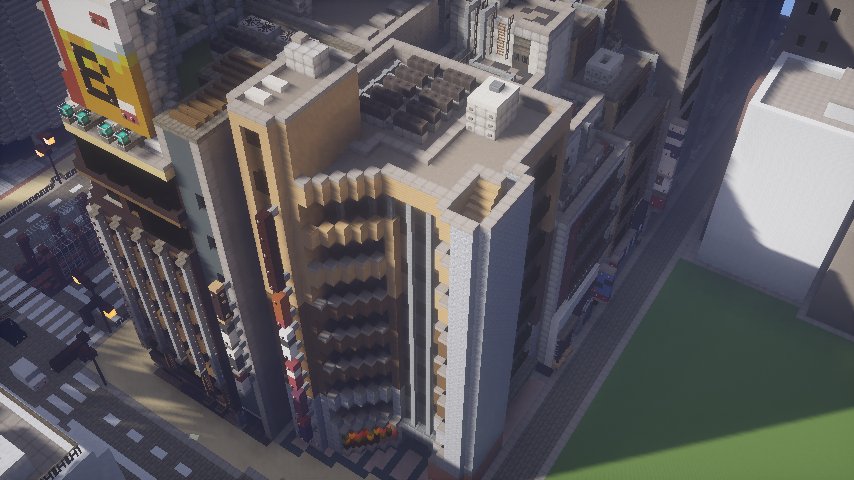 さとー 繁華街のちょっと斜めになってる区画に雑居ビルつくりました Minecraft建築コミュ