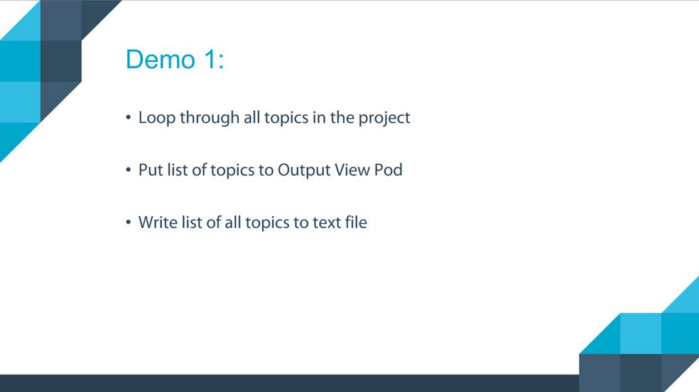 AdobeTCS's tweet image. #RoboHelp #ExtendScript:
- Loop through all topics of a project
- Put list of topics to output view pod
- write list of topics to txt