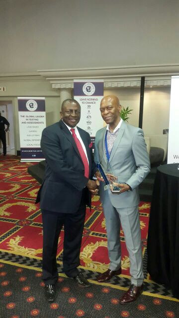 Tremendous honour for <a href="/Peermont/">Peermont</a>'s Vusi Zwane to receive the #BestCSIProject award from Serobi Maja <a href="/GamblingIndaba/">Gambling Indaba</a>