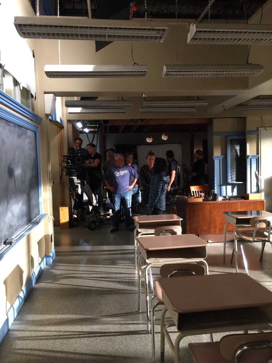 imarleneking's tweet photo. Super sentimental day.  This is the last scene we will shoot in this Rosewood High School classroom. https://t.co/iBz792vckI