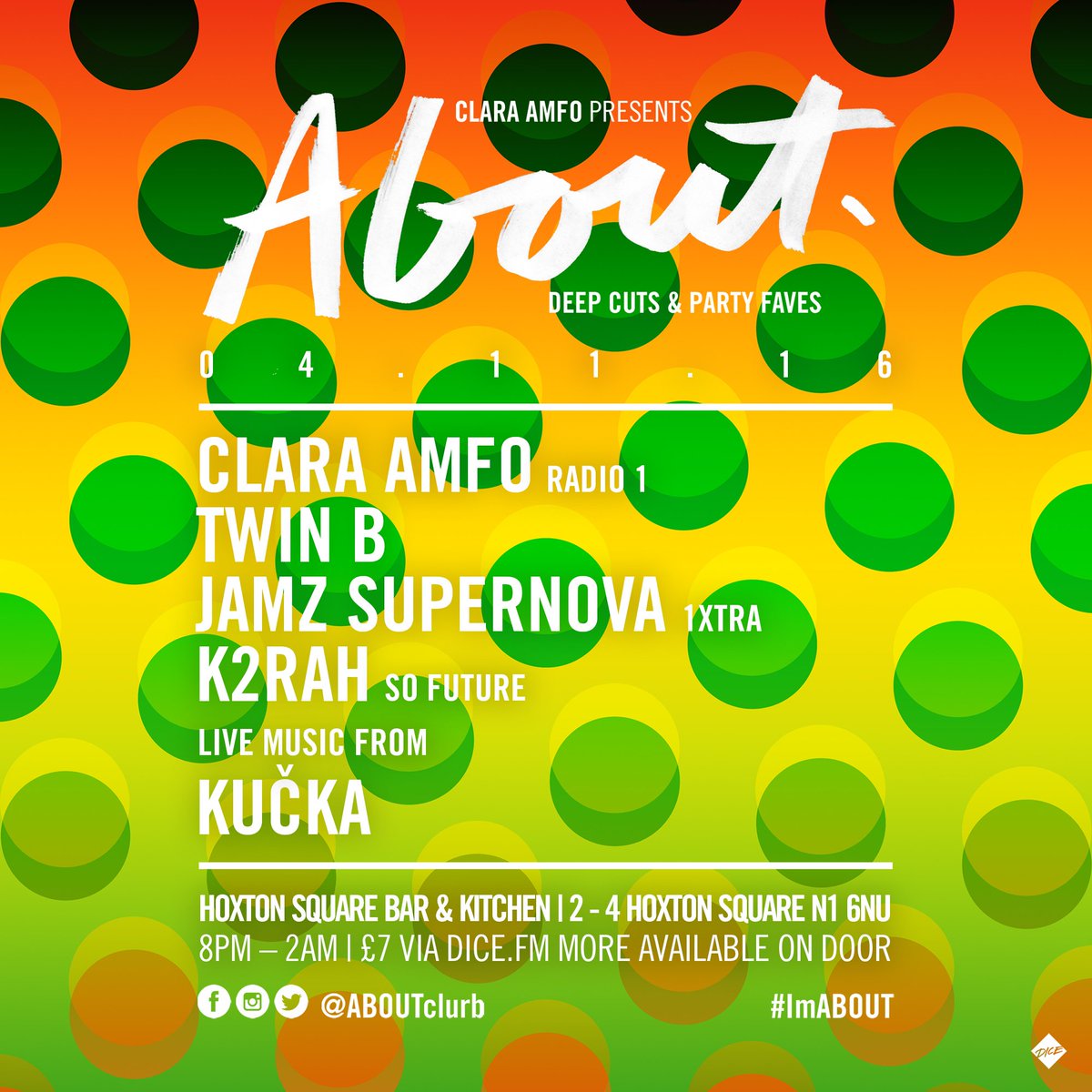 ABOUTclurb's tweet image. We're back! @claraamfo @jamzsupernova @TwinTings @k2rah_ with live music from 👑 @iamkucka bit.do/claraamfo #ImABOUT