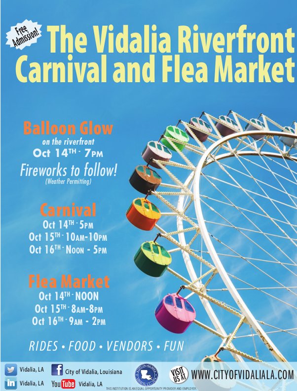 Don't Forget! This weekend is the Vidalia Riverfront Carnival and Flea Market! 
*Vendors* it's not too late to reserve your booth.