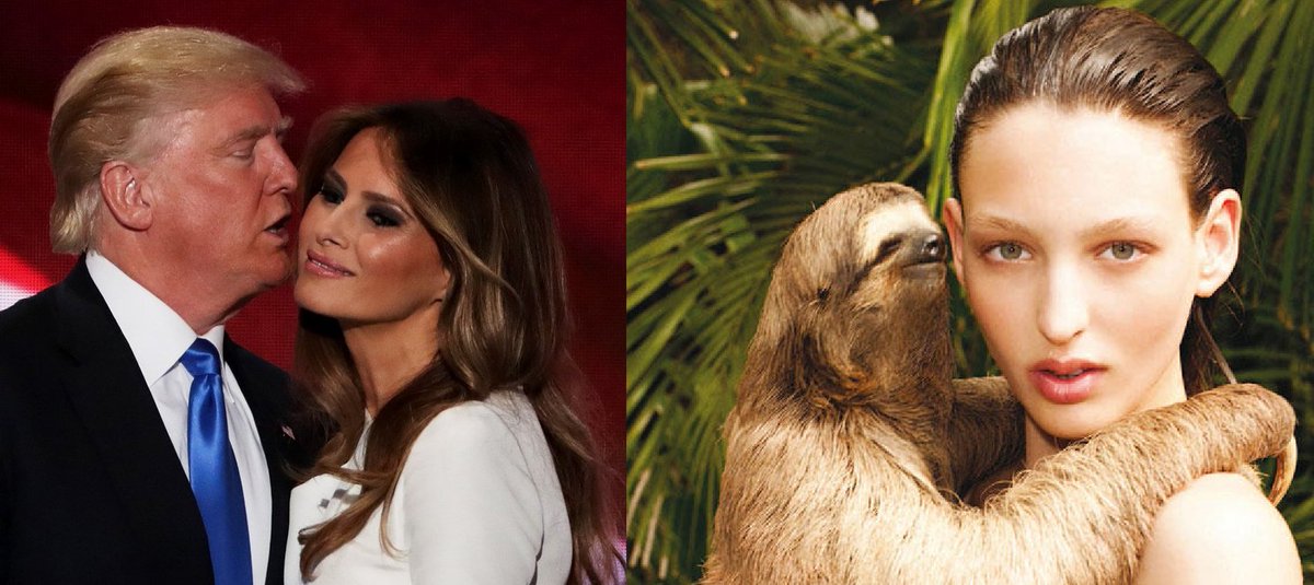 SeeDaneRun's tweet photo. I knew I had seen the look in Melania's face before! #RapeSloth #pointsme @midnight https://t.co/gfOkYySKaW
