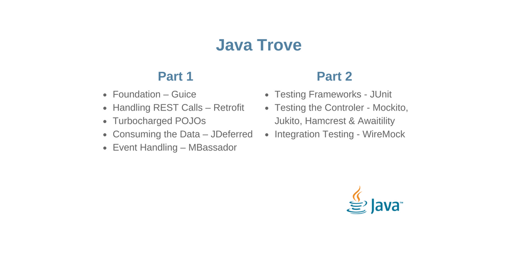 java's tweet image. The Java Trove, a 2 part series, explores libraries improving your productivity #Java @aalmiray blogs.oracle.com/java//the-java…