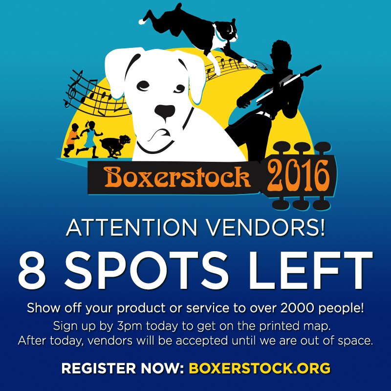 AtlBoxerRescue's tweet photo. Only 8 vendor spots left at #Boxerstock! Register now at https://t.co/CCVViumGnu. OCT 23 See @YachtRock Schooner, meet @VictoriaS Stilwell! https://t.co/vdl6PjOeQC
