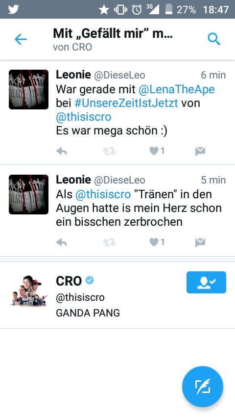 DieseLeo's tweet photo. Ich sterbe gerade an nem fangirl Tod omg ich weine 
Danke @thisiscro  😱😭😍 https://t.co/hdZsKNbH3a