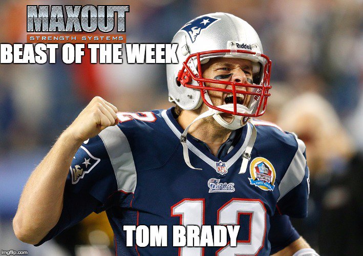 MaxOutStrength's tweet photo. Our MaxOut #NFLBEASTOFTHEWEEK is Tom Brady for his monster performance in his first game back from suspension. #MaxOutStrong https://t.co/fM5ZXRTRzN