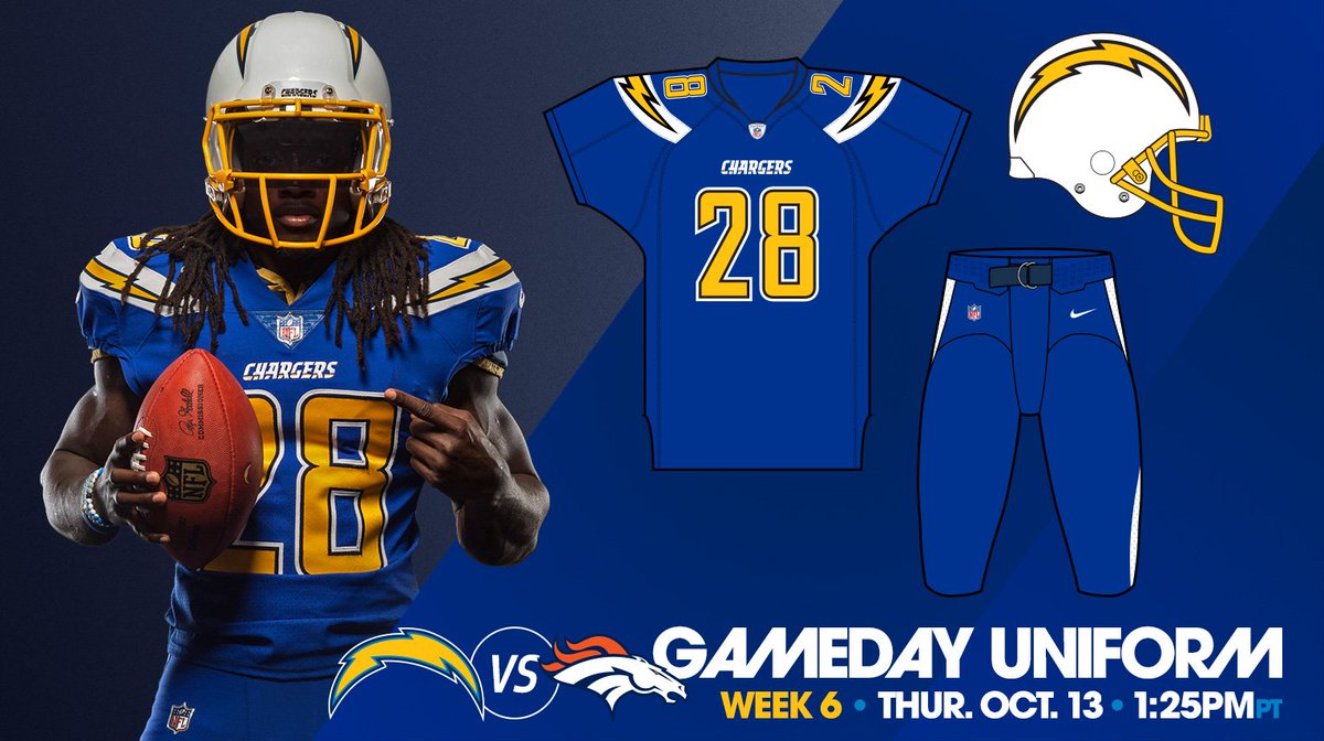 ⚡️ Los Angeles Chargers (LAC) Uniform Tracker ⚡️ on Twitter: Heading into  TNF vs KC, @Chargers' 2021 uniform matrix. Bolts are 6-4 (0-2 road, 6-2  home; 5-1 w/white, 1-3 w/gold) wearing powder