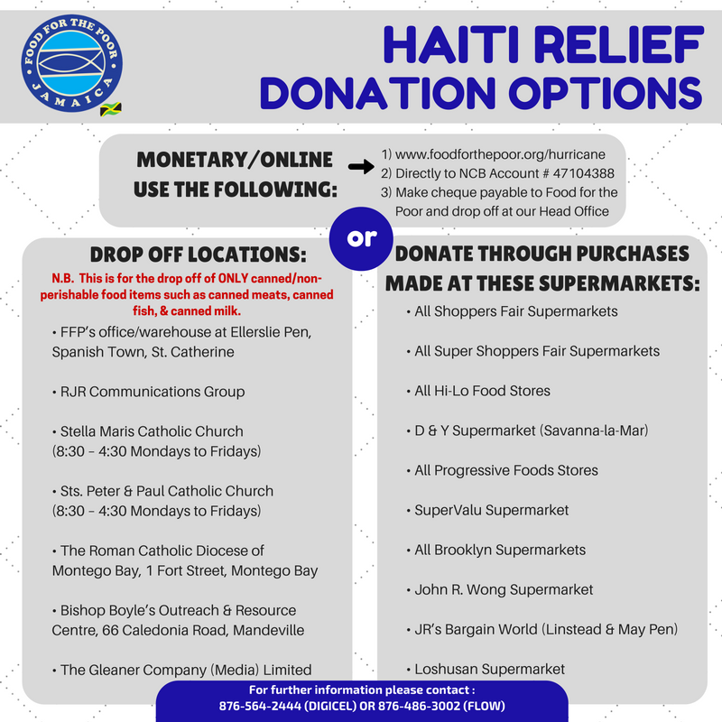 FoodForThePoorJ's tweet photo. REMINDER OF YOUR DONATION OPTIONS:
#everydonationrestoreslives #fftphaitirelief #fftpja https://t.co/0rPtyqX9Re