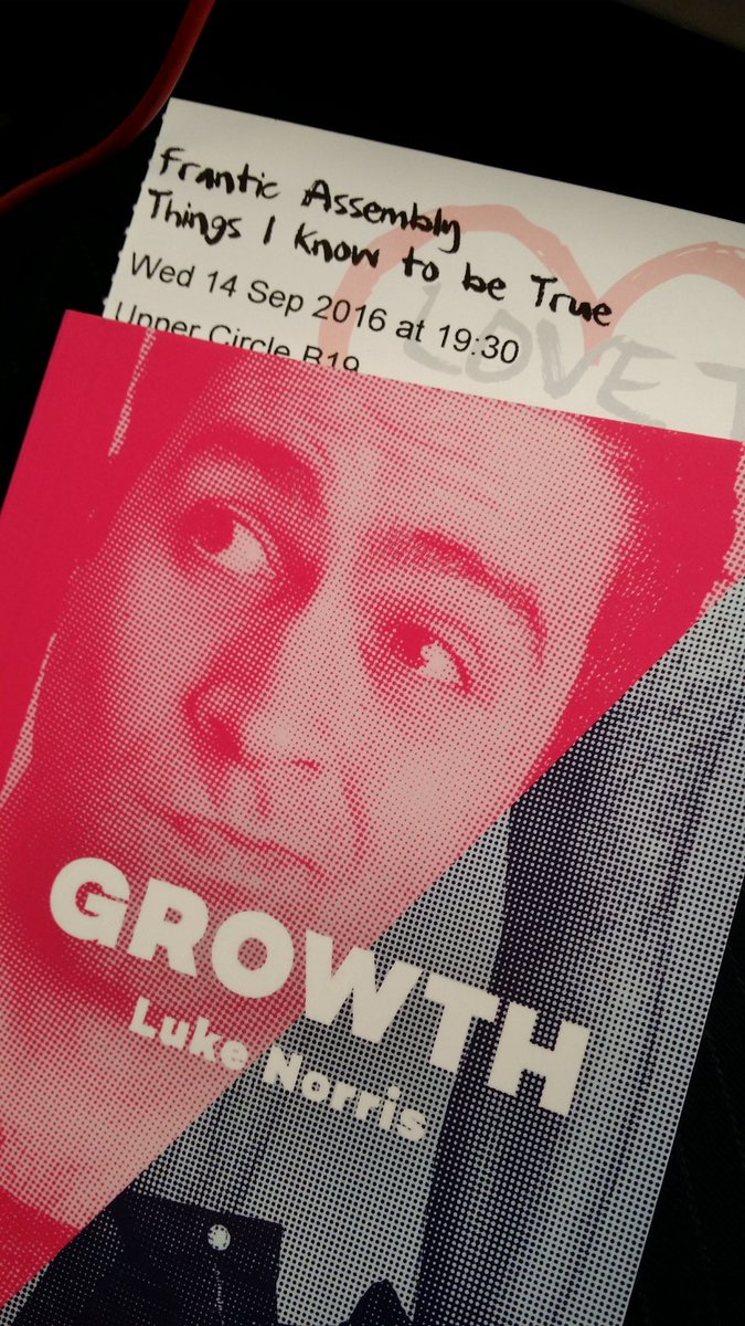SoniaDucati's tweet photo. #Growth on my way to #BrokenBiscuits press night with #ThingsIKnowToBeTrue ticket stub as a page marker :) @painesplough @franticassembly https://t.co/FIwdBQPAe4
