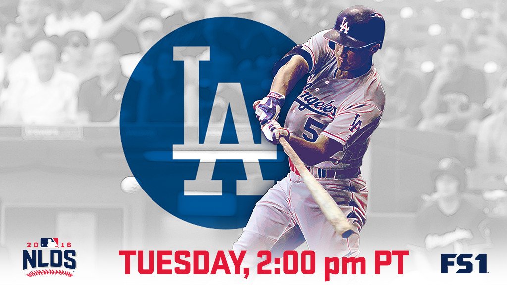 Dodgers's tweet photo. .@coreyseager_5, #Dodgers look to force Game 5 in the #NLDS this afternoon. https://t.co/QRtvL8AW6m #LALovesOctober https://t.co/g61TVEq9iV