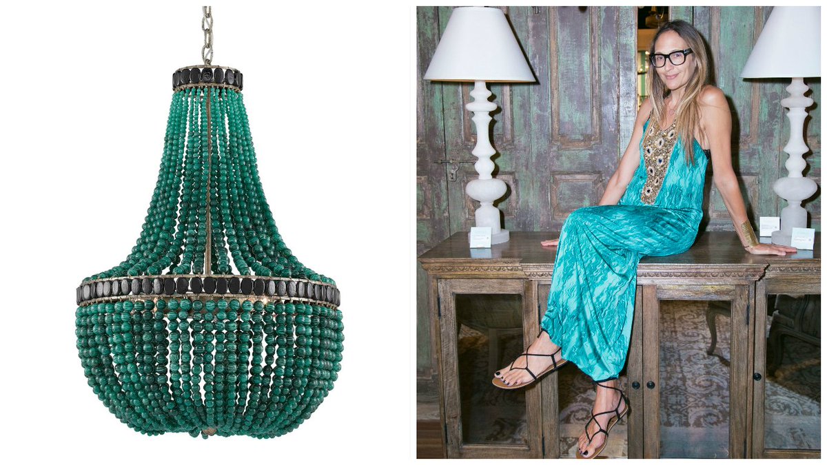 The PERFECT Pair! New La Malaquita chandelier by Marjorie Skouras &amp; <a href="/jdagmi/">jane dagmi</a> in her malachite dress! <a href="/SteelyardAccess/">Steelyard</a> #curreyco #design