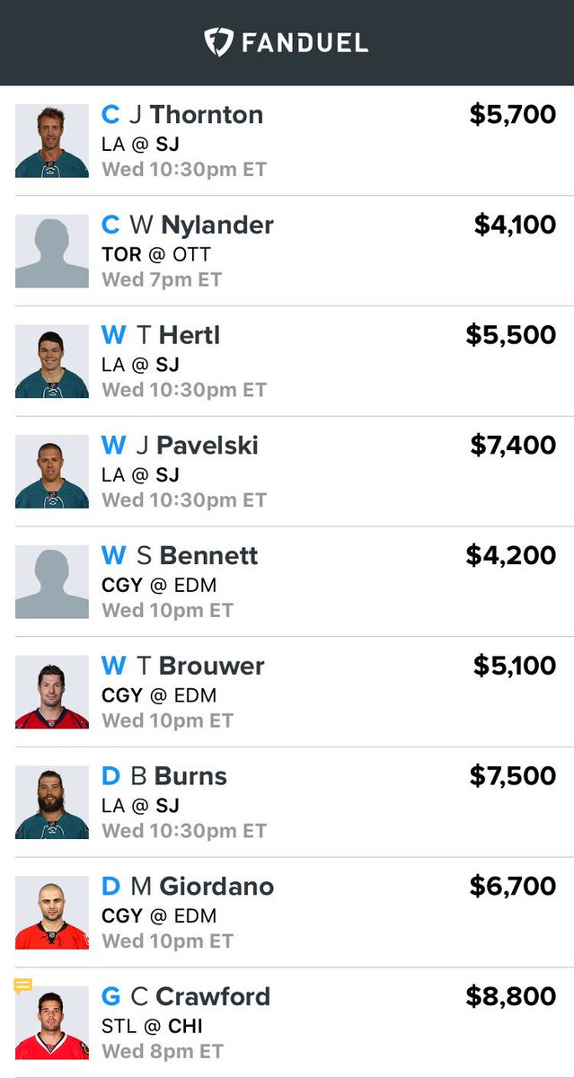 DBraemer's tweet photo. Let the fun begin!! #DFS #Fanduel #LineStacks #ALWAYSPLAYBB88 #NHL https://t.co/kYBl7UDeSk