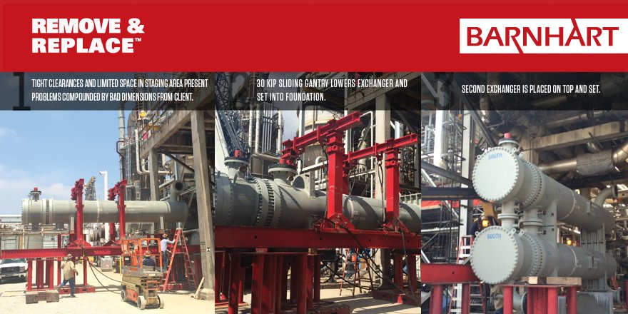 barnhartcrane's tweet photo. #Barnhart used a 30 Kip Sliding Gantry to install 2 stacked heat exchangers. Learn more - https://t.co/8Ez98rV8H3 #removereplace https://t.co/xbWSd4JFf2