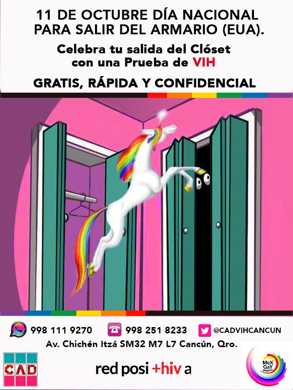 CADVIHCANCUN's tweet photo. Coming Out Day #FelizMartes #HazteLaPrueba #GRATIS, Rápidas, #Confidenciales. @Jeztat @Jonhy_jegs @damiandgc @MrRichiePay @its3manuel #LGBTQ https://t.co/VpA3vSM0Db
