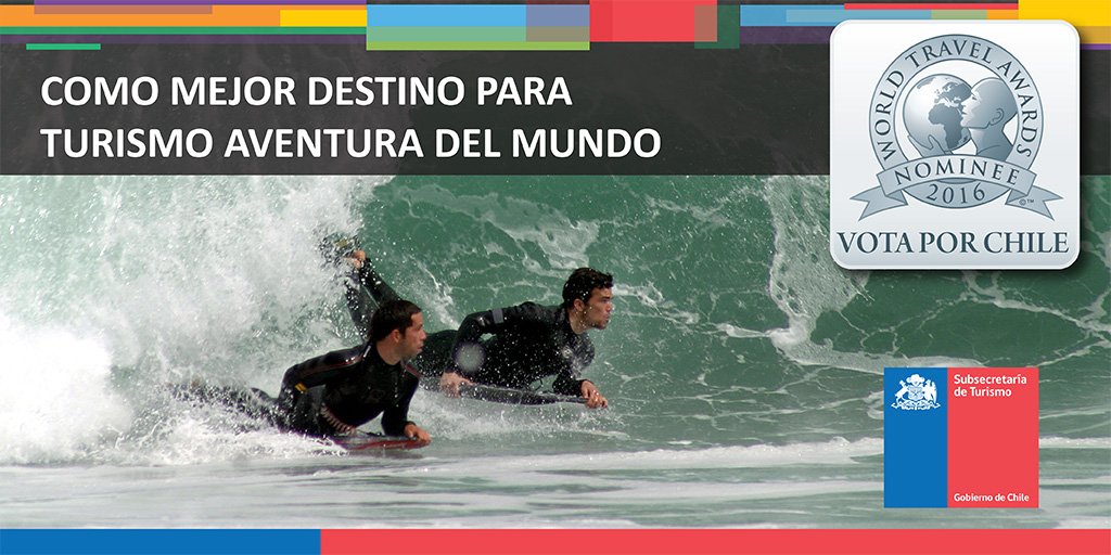 Sernatur's tweet photo. Por primera vez se elegirá al mejor destino de turismo aventura del mundo, y Chile es uno de los nominados. Vota en https://t.co/yUQsnwuV5F https://t.co/Xpv6tjjO7P