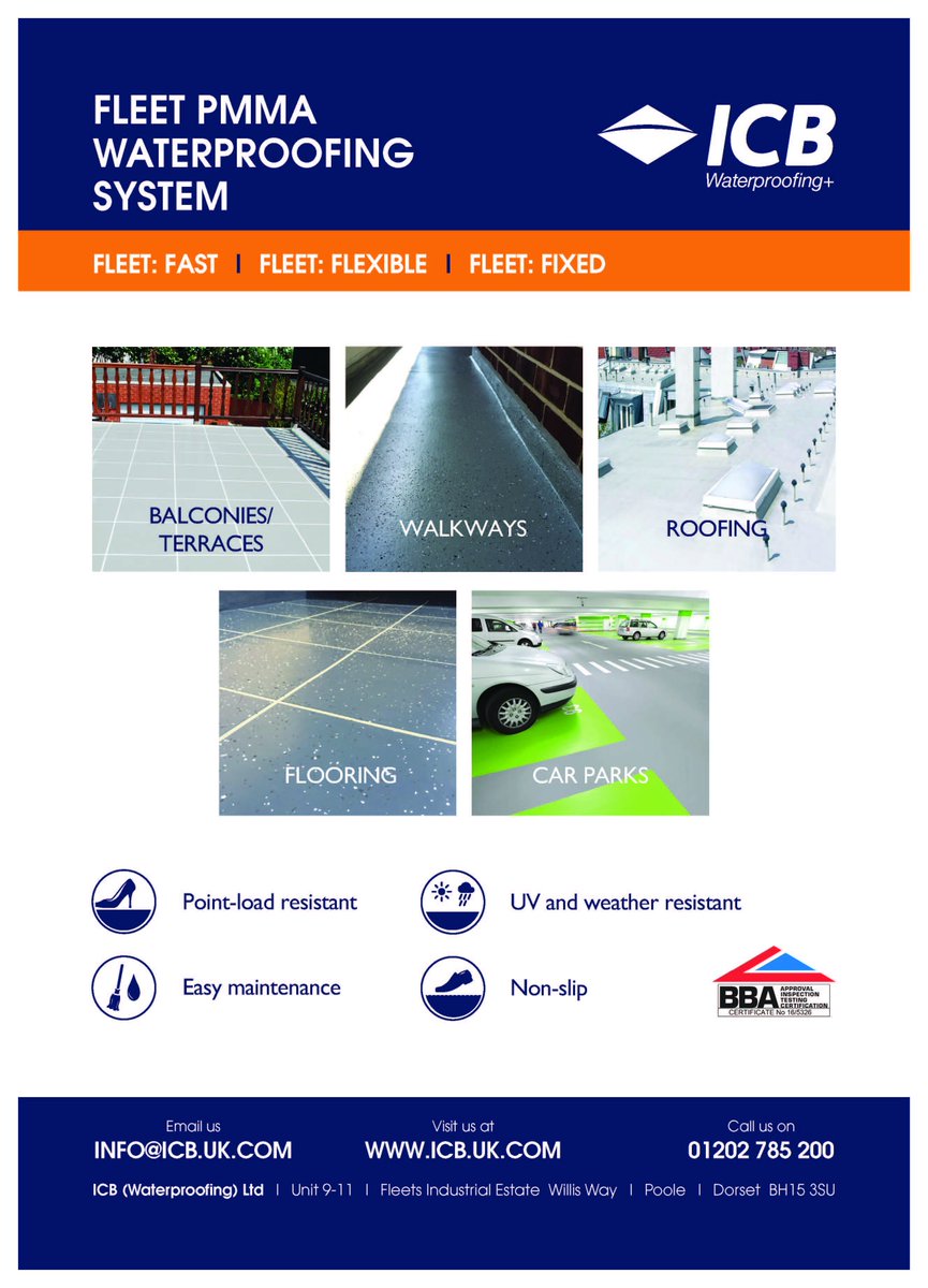 ICBMikeWilliams's tweet photo. @icb_uk #FleetPMMA a rapid cure liquid applied system, ideal for the UK climate. Balconies, Walkways, Roofing & Car Parks. #ICBWaterproofing https://t.co/fubz4HFF6R