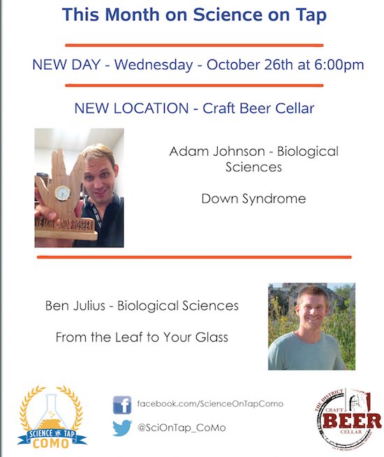 anahitazare's tweet photo. Beer &amp; Science with @SciOnTap_CoMo at @cbc_como on Wed Oct 26 at 6 pm! #scicomm https://t.co/E5goWK4hAG