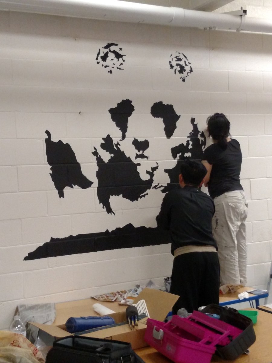 SouthGrahamPTO's tweet photo. Many thanks to our wonderful families who braved Saturday's weather to paint a cafeteria mural and work on our Panda Patch! https://t.co/LQw0jODU8b