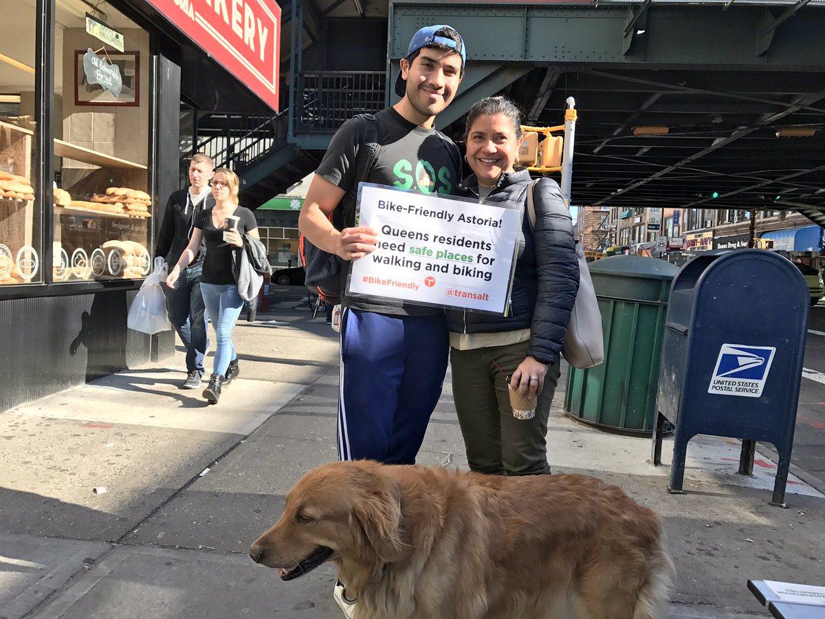 juaninQNS's tweet photo. .@transalt is in Astoria with Jebidiah the #BikeFriendlyAstoria mascot advocating for #bikeNYC #dogNYC #dogsoftwitter https://t.co/Yrm7Ar6Vfz