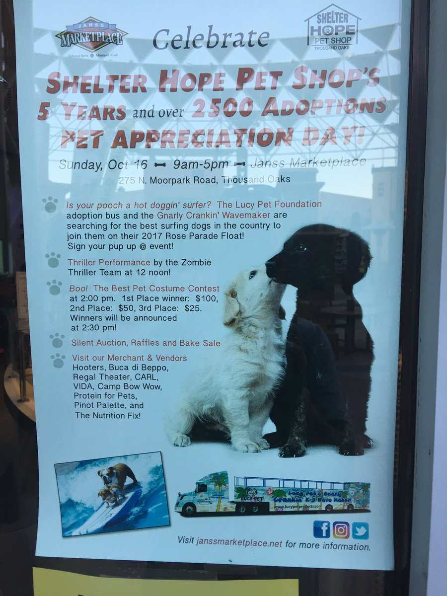 Mike___Harris's tweet photo. Nonprofit #ShelterHopePetShops #PetAppreciation Day benefit at #Janss Mall Sunday, Oct. 16. https://t.co/mwzF2pwT7I