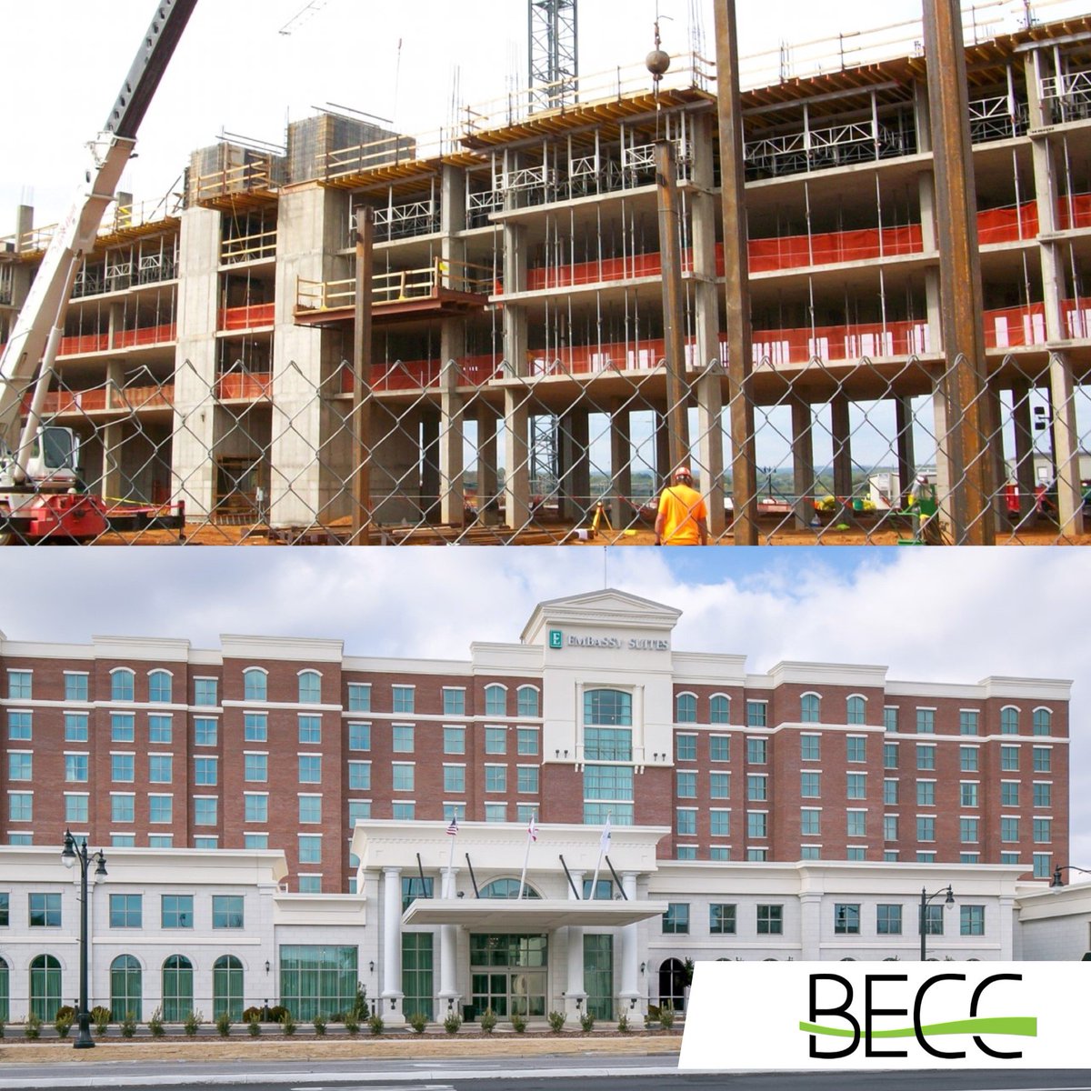 BECC_Inc's tweet photo. Embassy Suites in Tuscaloosa, AL has made quite the transformation since construction began in 2013. #TransformationTuesday #BECCRocks https://t.co/gDwV2HOz3Q
