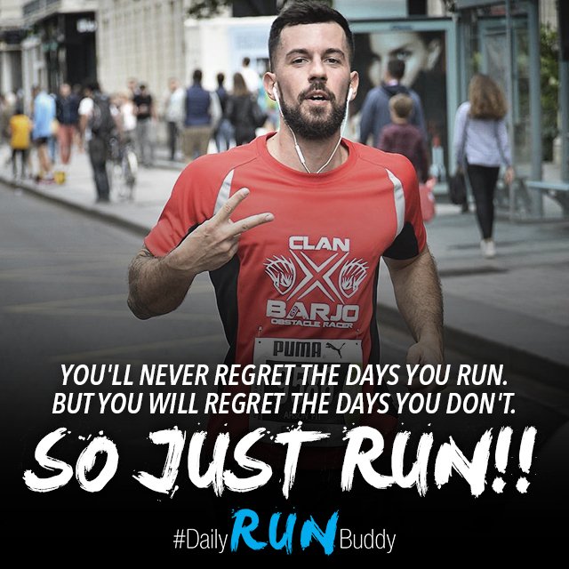 You'll never regret the days you run. But you will regret the days you don't. So just run!! 
#DailyRunBuddy #Runner #Running #RunForLife