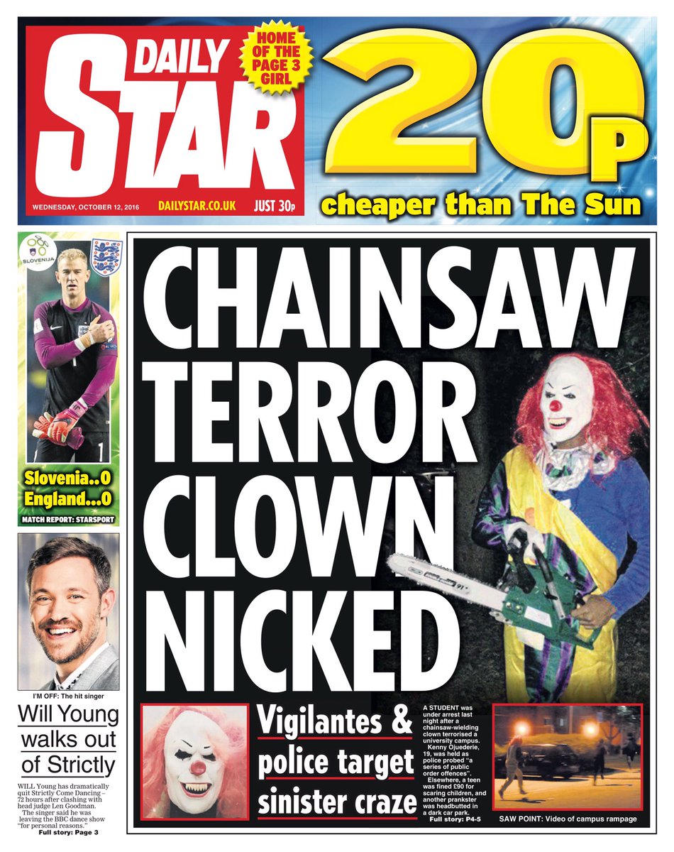 Lock up the clowns! Police warn pranksters they could face arrest as reports of creepy figures jumping out of bushes and chasing children sweep Britain  CuhFQySW8AElxmh