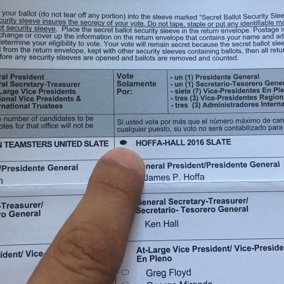 TeamsterMarc's tweet photo. Hey #Teamsters I voted #HoffaHall2016 today! That one oval does it all! Fill 'em out &amp; send 'em back by 11/14/16. @HoffaHall2016 #Teamster https://t.co/qIhK1zYKXO