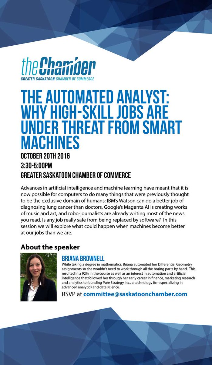Where are Smart Machines moving next -Saskatoon Chamber Presentation - October 20th 2016