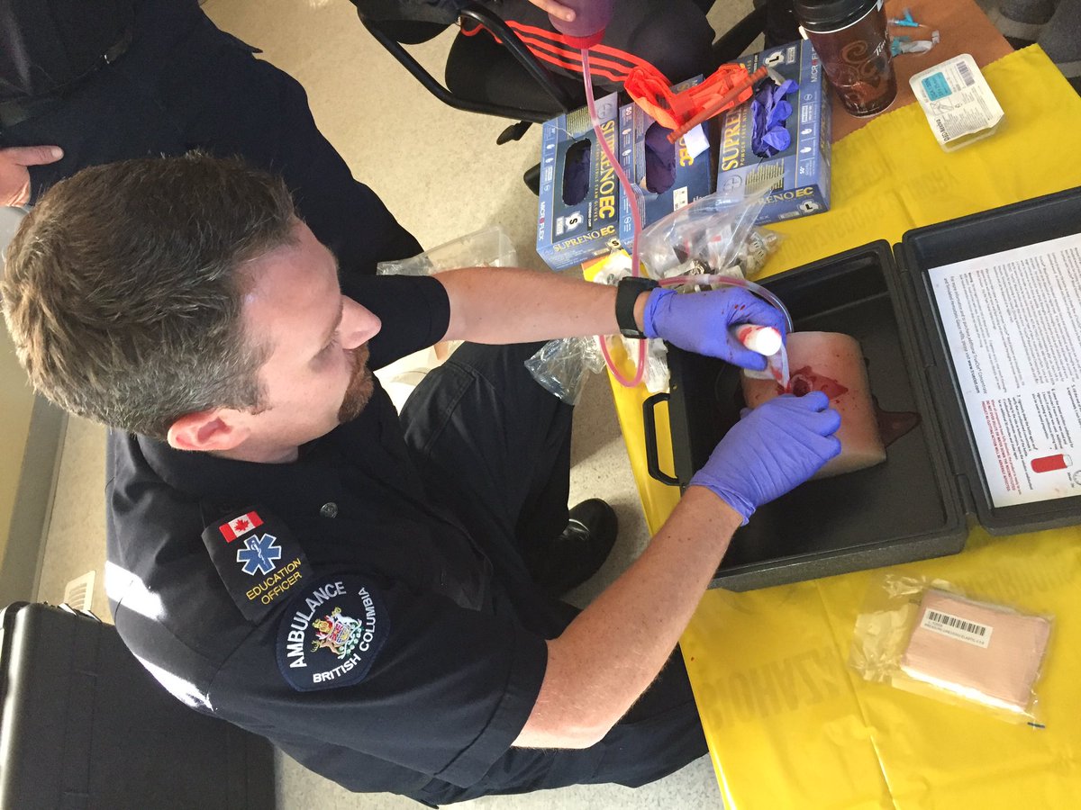 ShereeHaydu's tweet photo. Ryan Ackerman demonstrating holding pressure while packing the wound. Great hands on learning at station 268! https://t.co/SAa2HiY64y
