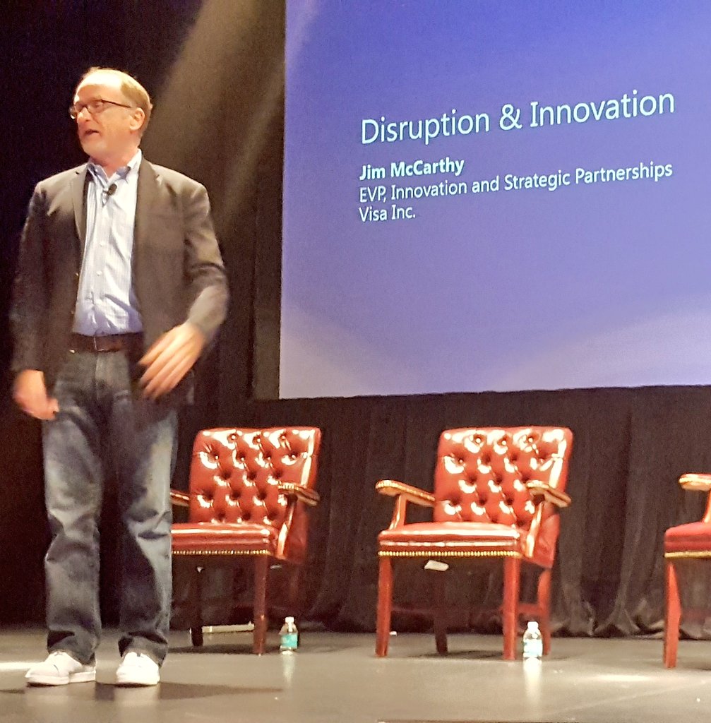 schwentker's tweet photo. Jim McCarthy @Visa EVP of Innovation
On Dee Hock convincing BofA to open their network creating Visa cards
@fujitsulabs
@VisaNews
#flats2016 https://t.co/fkbAsRnKdJ