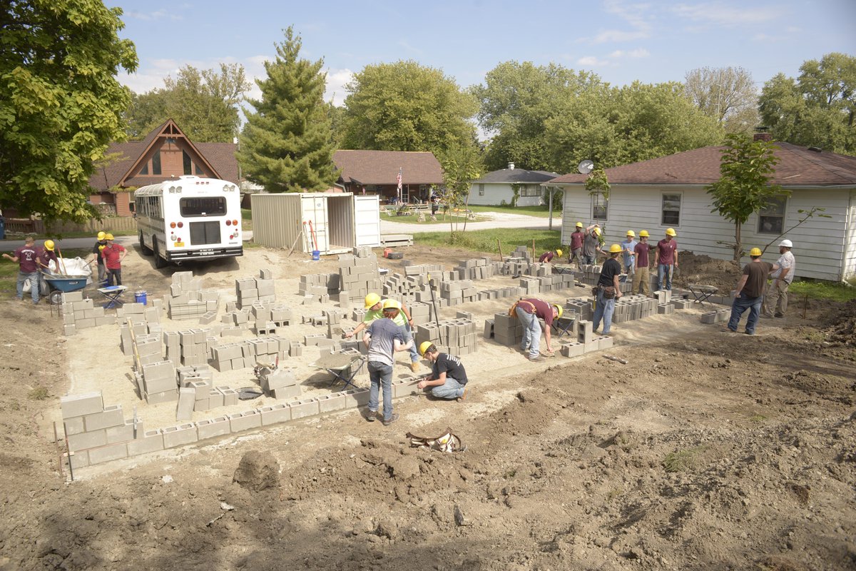 WayneTwpSchools's tweet photo. After some delay, construction begins. @A31CareerCenter building trades students lay the foundation for the house they are building this yr. https://t.co/6vIhQaQKNC