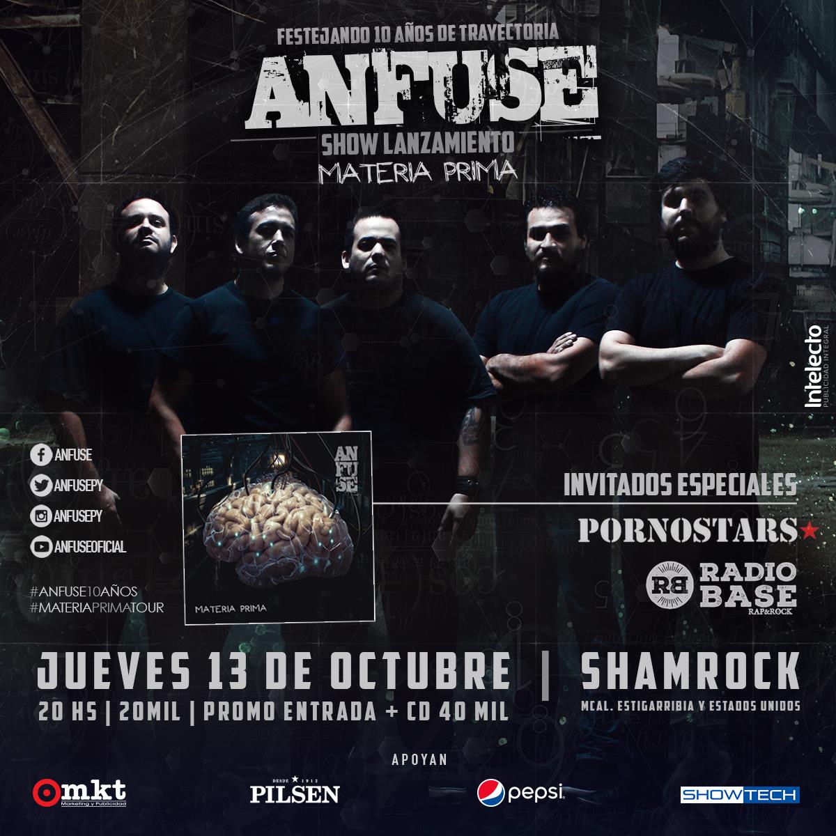 LiveInParaguay's tweet photo. Anfuse Festejando 10 años de trayectoria, acompañados por Pornostars y Radiobase!!!
Jueves 13 anotalo!
 #LipEventos https://t.co/uyEkm6yn0Q