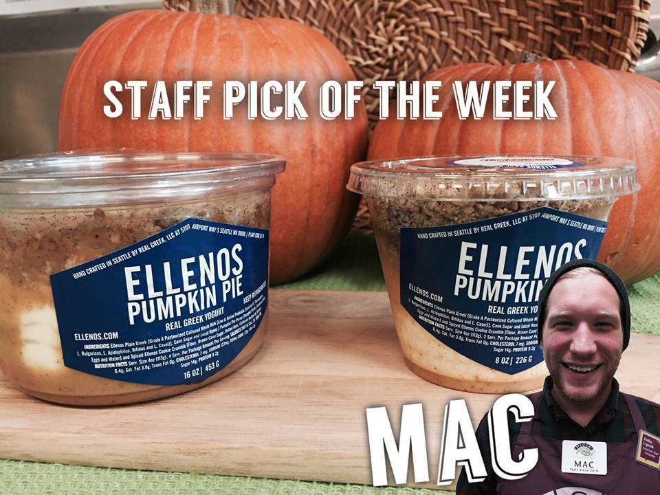 Staff Pick of the Week!
Craving Pumpkin treats?
Satisfy your cravings with <a href="/ellenosyogurt/">Ellenos</a> Pumpkin Pie...