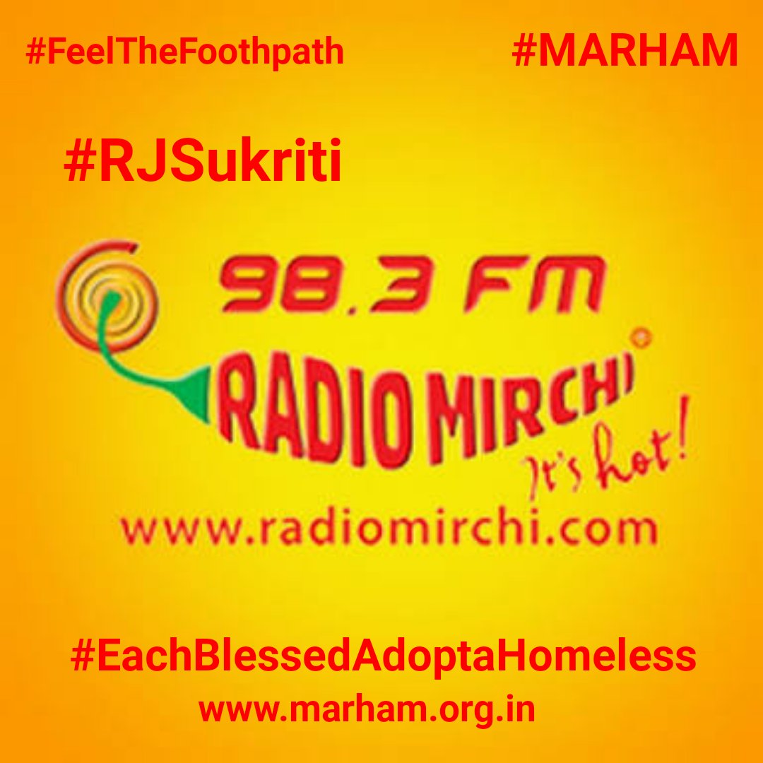 MARHAM_ORG's tweet photo. Listen to @RadioMirchi  98.3 fm today..  @RjSukriti will talk about @MARHAM_ORG #FeelTheFootpath event.11 am to 2 pm today 12th October 2016 https://t.co/sdI7NPvkHQ